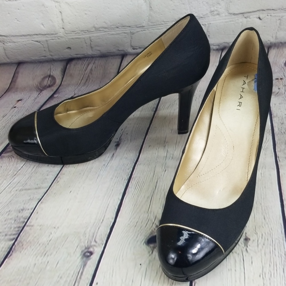Black and gold heels
